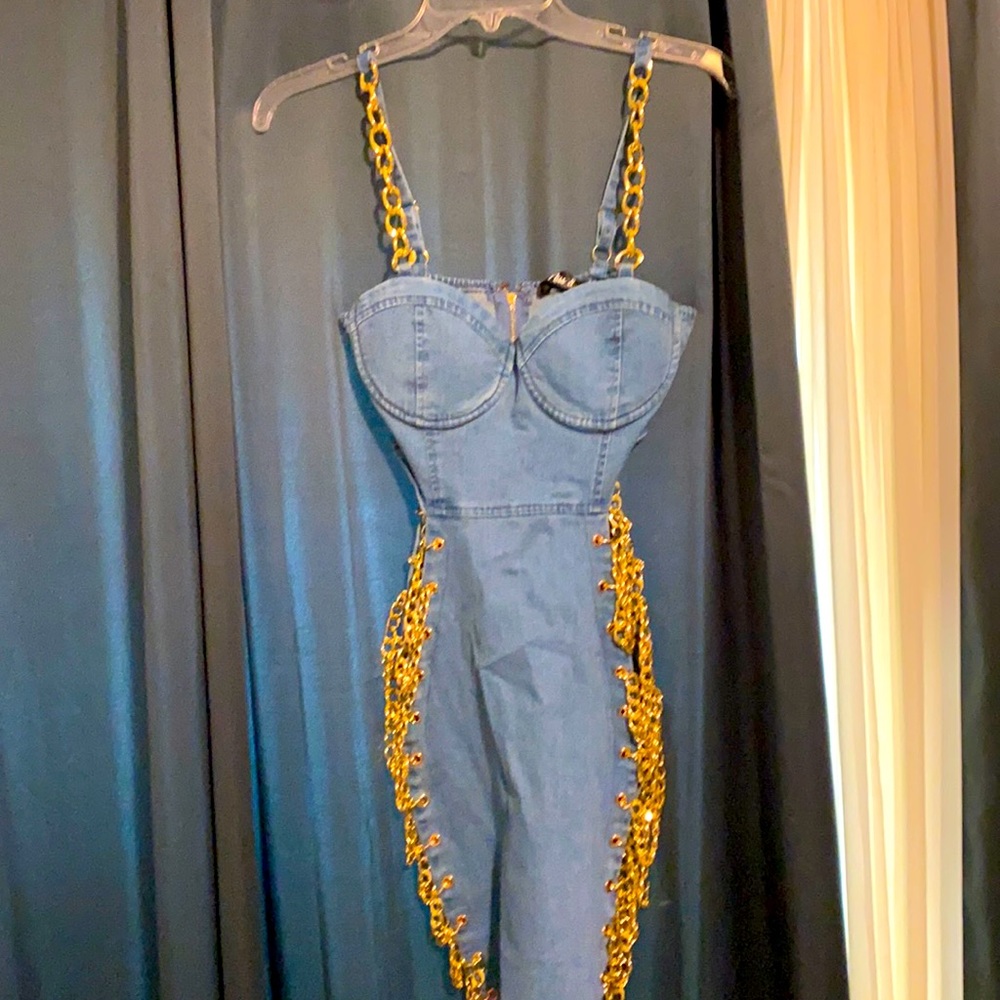 Blur Jean dress with chains